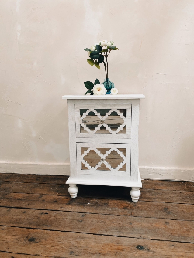 lattice mirrored bedside table